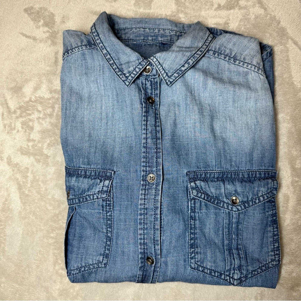 Classic Lightweight Blue Chambray Western Shirt - Soft Relaxed Fit - Size S/M - Picture 5 of 6